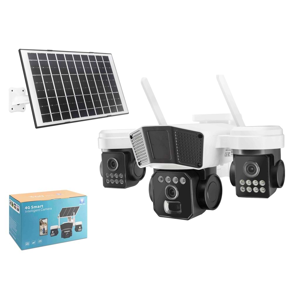X5-Tech YT-95G Solar 4G IP Kamera 3 × 3 MP Lens V380 Beyaz